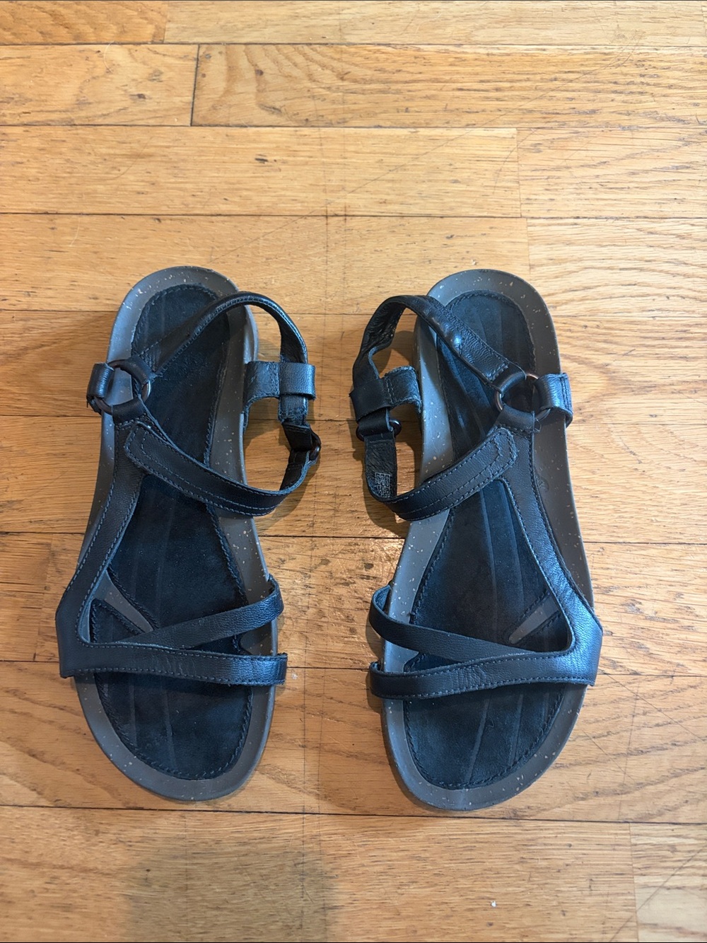 Teva Black Leather Strappy Sandals